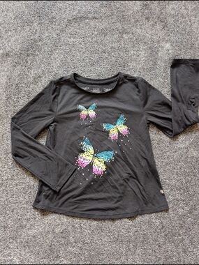 Athletic Works Black Long-Sleeve Tee with Colorful Butterflies